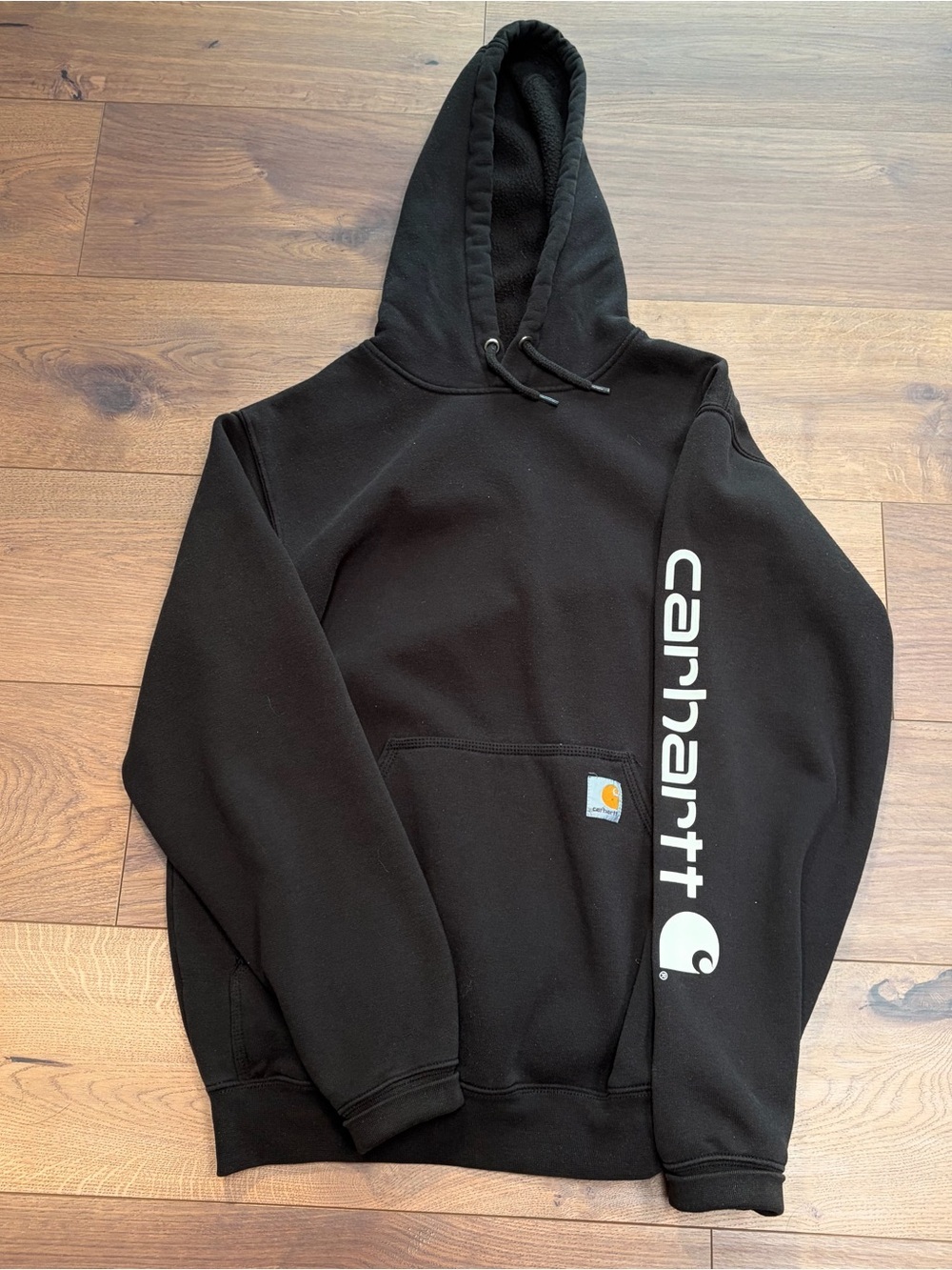 Carhartt Black Men's Hoodie with White Sleeve Logo